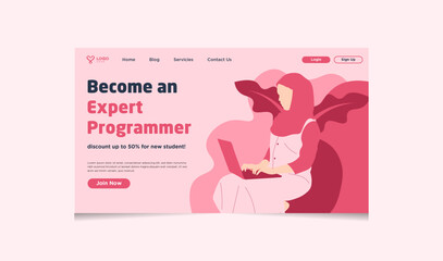 IT Hijab woman expert programmer landing page template