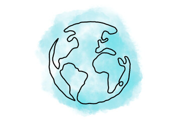Hand drawing earth logo with blue watercolor splashed. Use for earth day logo etc.