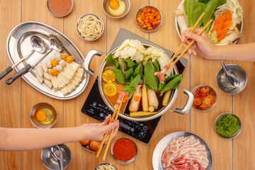 Top view of shabu hotpot set shabu of hotpot japanese hotpot style