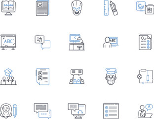 Fototapeta premium Writing-composition line icons collection. Creativity, Language, Expression, Structure, Grammar, Composition, Storytelling vector and linear illustration. Clarity,Revision,Inspiration outline signs