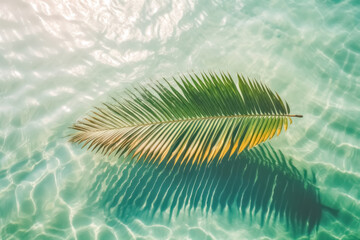 Summer background. Palm leaves on wave beach. Generative ai.