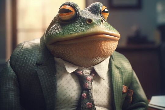 Grenouille businessman travaillant &agrave; son bureau &raquo; IA g&eacute;n&eacute;rative