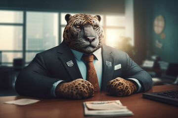 Jaguar businessman faisant une pause à son bureau » IA générative