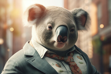 Gros plan d'un koala businessman dans la ville » IA générative