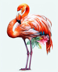 Obraz premium The Art of Nature, A Stunning Pink Flamingo in Exotic Surroundings, Isolated on White Background - Generative AI