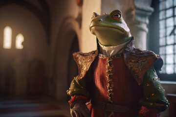 Portrait d'un prince grenouille dans son château au moyen age » IA générative - obrazy, fototapety, plakaty