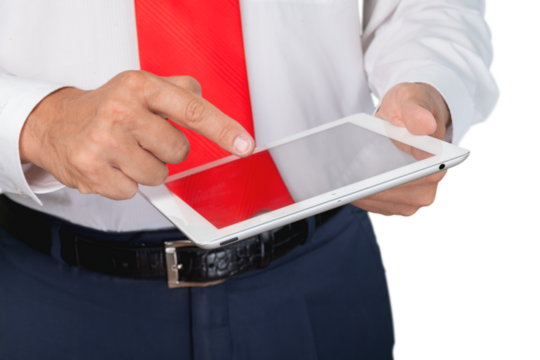 Closeup of Businessman Using Tablet