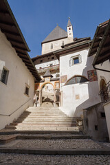 The steps leading to the Sanctuary of San Romedio in the Val di Non valley, Sanzeno, Trentino-Alto Adige, Italy