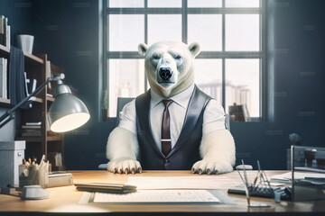 Ours polaire chef d'entreprise signant des papiers sur son bureau » IA générative