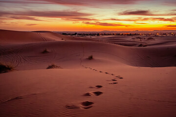 Fototapeta na wymiar Sunset in Sahara desert, Morocco
