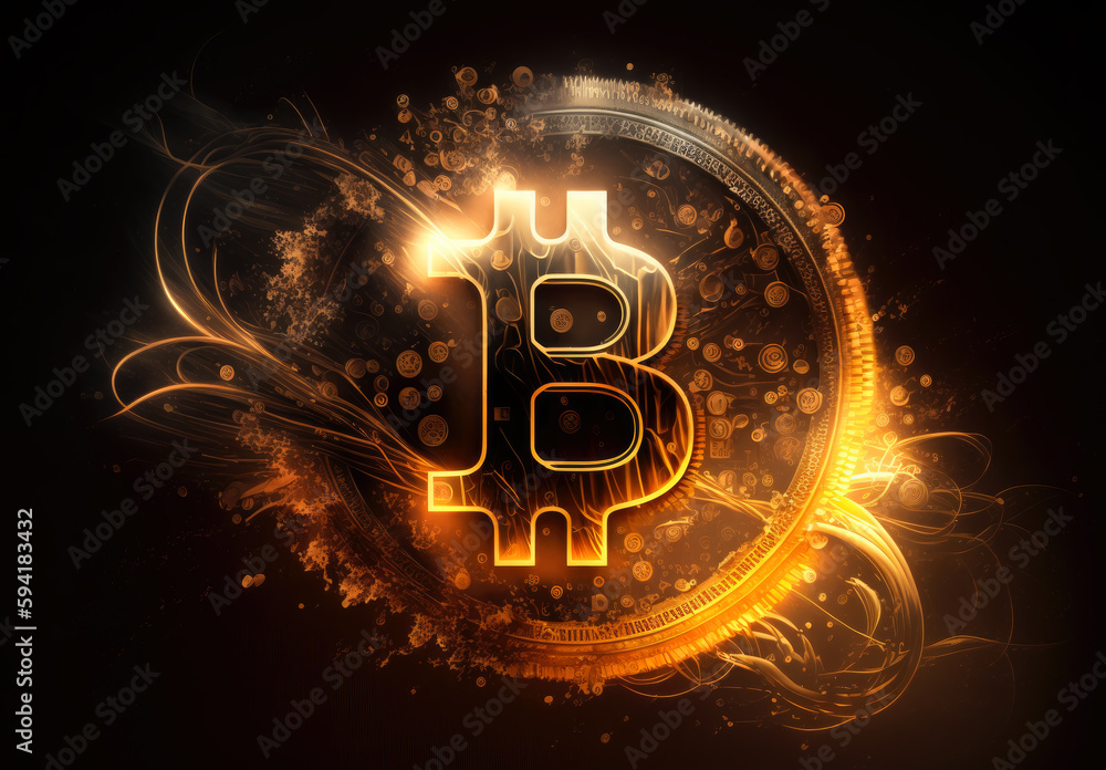 Aufkleber bitcoin on fire background. generative ai.