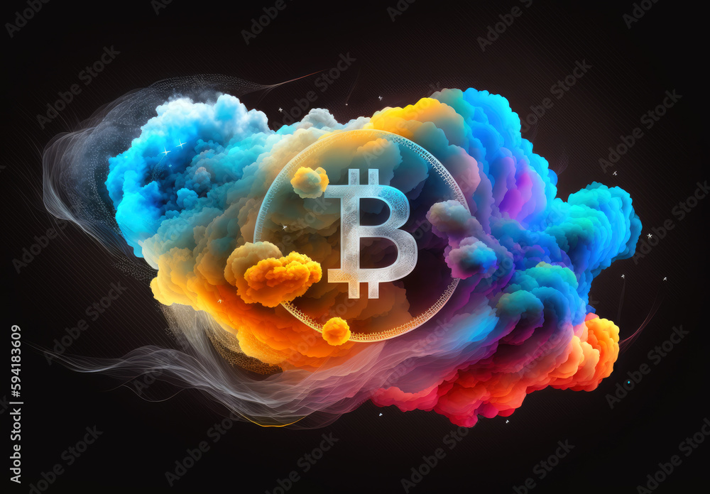 Wall mural bitcoin on clou background. generative ai.