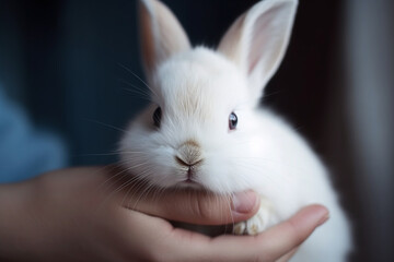 Obraz premium Mains tenant un bébé lapin blanc » IA générative