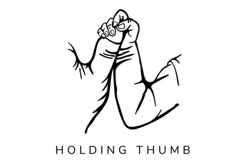 illustration of holding thumb icon. black and white colors. isolated on square layout backgound. can used to icon or logo. outline retro style