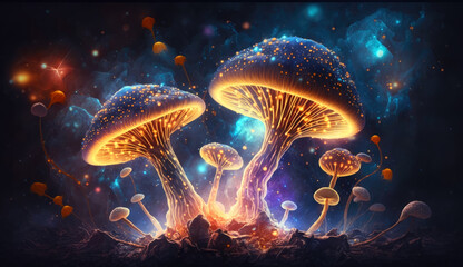 Fototapeta na wymiar Fantasy color glowing mushrooms. generative ai.