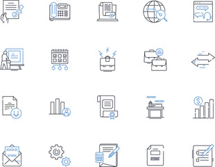 Enterprise Domain line icons collection. Business, Commerce, Corporation, Company, Industry, Management, Administration vector and linear illustration. Infrastructure,Strategy,Operations outline signs