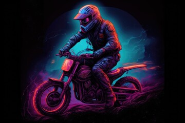 Fototapeta na wymiar Purple Retrowave Neon Biker