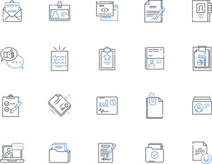 Redaction line icons collection. Confidentiality, Blackout, Editing, Censorship, Privacy, Security, Anonymity vector and linear illustration. Concealment,Protection,Obscuration outline signs set