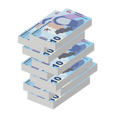 Georgian Lari Vector Illustration. Georgia money set bundle banknotes. Paper money 10 GEL. Flat style. Isolated on white background. Simple minimal design.