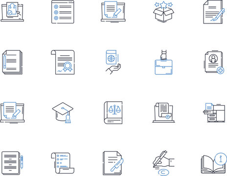 Softcopy line icons collection. Digital, Electronic, File, Document, PDF, Excel, Word vector and linear illustration. PowerPoint,Image,Scanner outline signs set