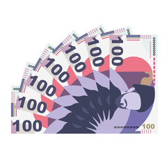 Georgian Lari Vector Illustration. Georgia money set bundle banknotes. Paper money 100 GEL. Flat style. Isolated on white background. Simple minimal design.