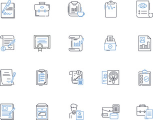 Compilations and forms line icons collection. Aggregates, Assemblages, Bundles, Collections, Combos, Composites, Concatenations vector and linear illustration. Configurations,Conglomerates,Conventions