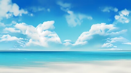 Fototapeta na wymiar 青い海と空と雲の風景のアニメ風イラスト　generative ai