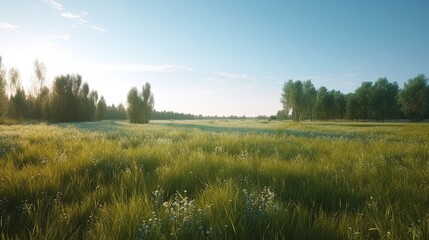 緑の草原と青い空のイメージ　Generative AI