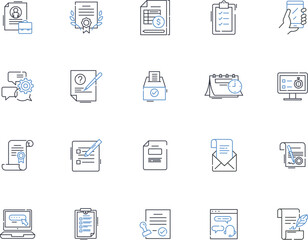 Eloquence line icons collection. Persuasion, Articulacy, Rhetoric, Flair, Poise, Charm, Wit vector and linear illustration. Elocution,Mastery,Beauty outline signs set