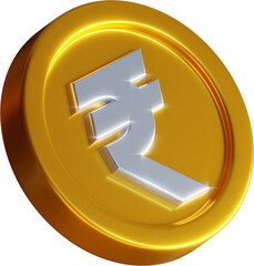 Golden rupee coin 3d render illustration