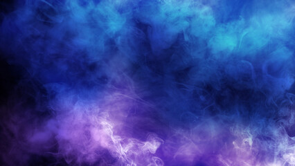 Obraz na płótnie Canvas mist texture. soft blur smoke paint water, storm sky blue purple glowing cloud fog wave abstract mysterious dark art, black background, digital paint 