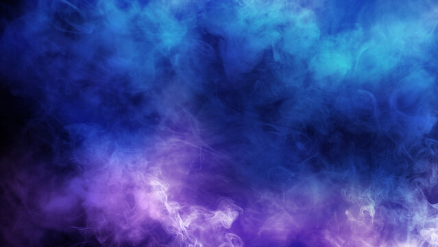 mist texture. soft blur smoke paint water, storm sky blue purple glowing cloud fog wave abstract mysterious dark art, black background, digital paint 