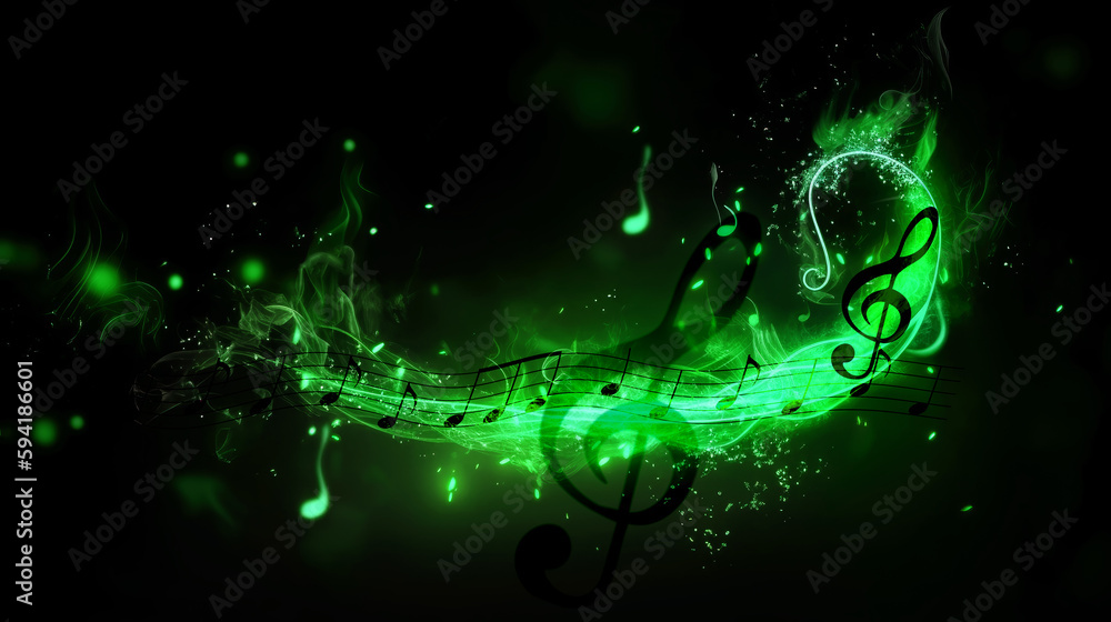 Poster music notes on fire abstract background. generative ai.