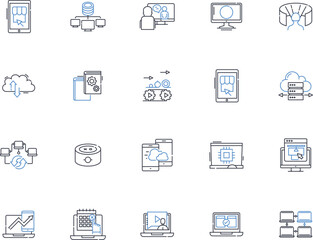 Electronic engineering line icons collection. Circuits, Semiconductor, Microcontrollers, Transistors, Sensors, Robotics, Nerks vector and linear illustration. Amplifiers,Power,Control outline signs