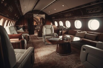 Private jet interior. luxurious corporate plane inside design generative ai