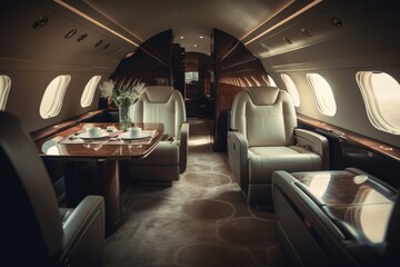 Private jet interior. luxurious corporate plane inside design generative ai