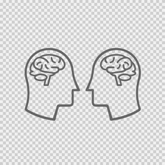 Two heads with brain icon. simple isolated silhouette symbol. Head with brain vector eps 10