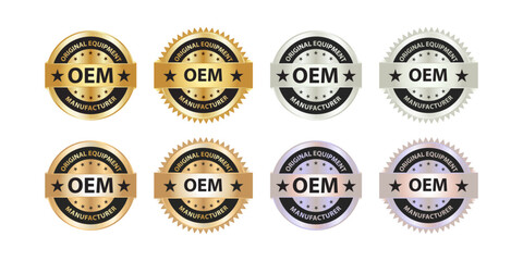 Original Equipment Manufacturer vector icon badge stamp with gold, silver, bronze and platinum colour. Vector illustrator. - obrazy, fototapety, plakaty
