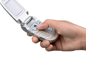 Holding a flip phone style cell phone