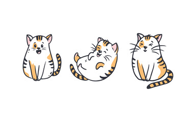 Set of cute cartoon cat doodle. Adorable cat character design collection with flat color on white background for yor design. 