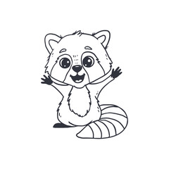 cute cartoon raccoon in doodle style.Coloring book.Funny raccoon isolated on white background.