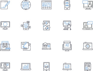 Search engine advertising line icons collection. PPC, SEM, AdWords, Bing, Display, CTR, Impressions vector and linear illustration. Keywords,Bid,Conversion outline signs set