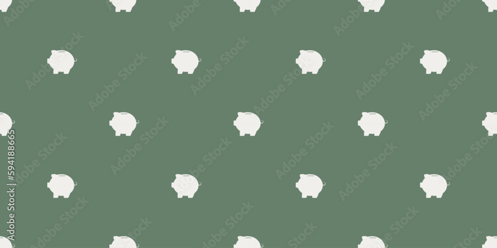 Aufkleber lots of white piggy bank symbols pattern design - seamless texture on green background - wide scale 