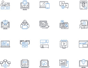 Notebook line icons collection. Paper, Pen, Writing, Jotting, Noting, Scribbling, Memo vector and linear illustration. Diary,Journal,Sketchbook outline signs set