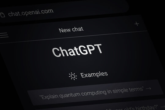 Webpage of chatGPT on a smartphone, chatgpt and new chat text focused. AI chatbot website of OpenAI. Examples, capabilities, and limitations are shown on the new chat.