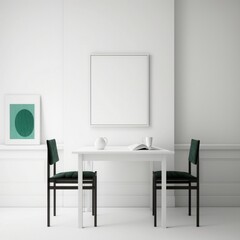 Naklejka na ściany i meble Poster in modern dining room interior design with white empty wall.3d rendering