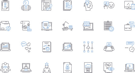 Electronic media line icons collection. Streaming, Podcasting, Broadcasting, Digital, Audio, Video, Multimedia vector and linear illustration. Mobile,Online,Social outline signs set