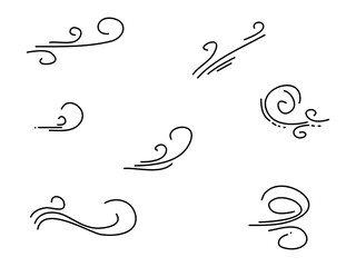 Doodle wind blow, gust design isolated on white background. vector hand drawn illustration