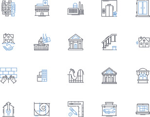 Warehouses line icons collection. Storage, Logistics, Inventory, Operations, Fulfillment, Distribution, Pallets vector and linear illustration. Cargo,Shipping,Receiving outline signs set