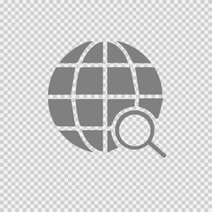 Globe with magnifying glass vector icon eps 10.